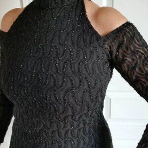 Vintage NIKI by NIKI 1990 Sequined Stretched Lace Bodycon Cocktail Dress Black 4